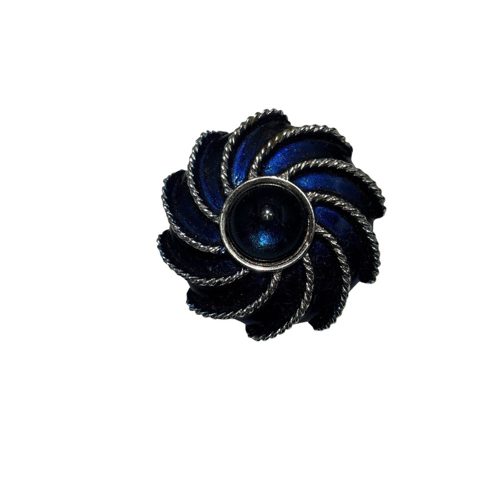 Vintage Avon Dark Blue Enamel 'Moonwind' Pinwheel Swirl scarf clip / Brooch Pin